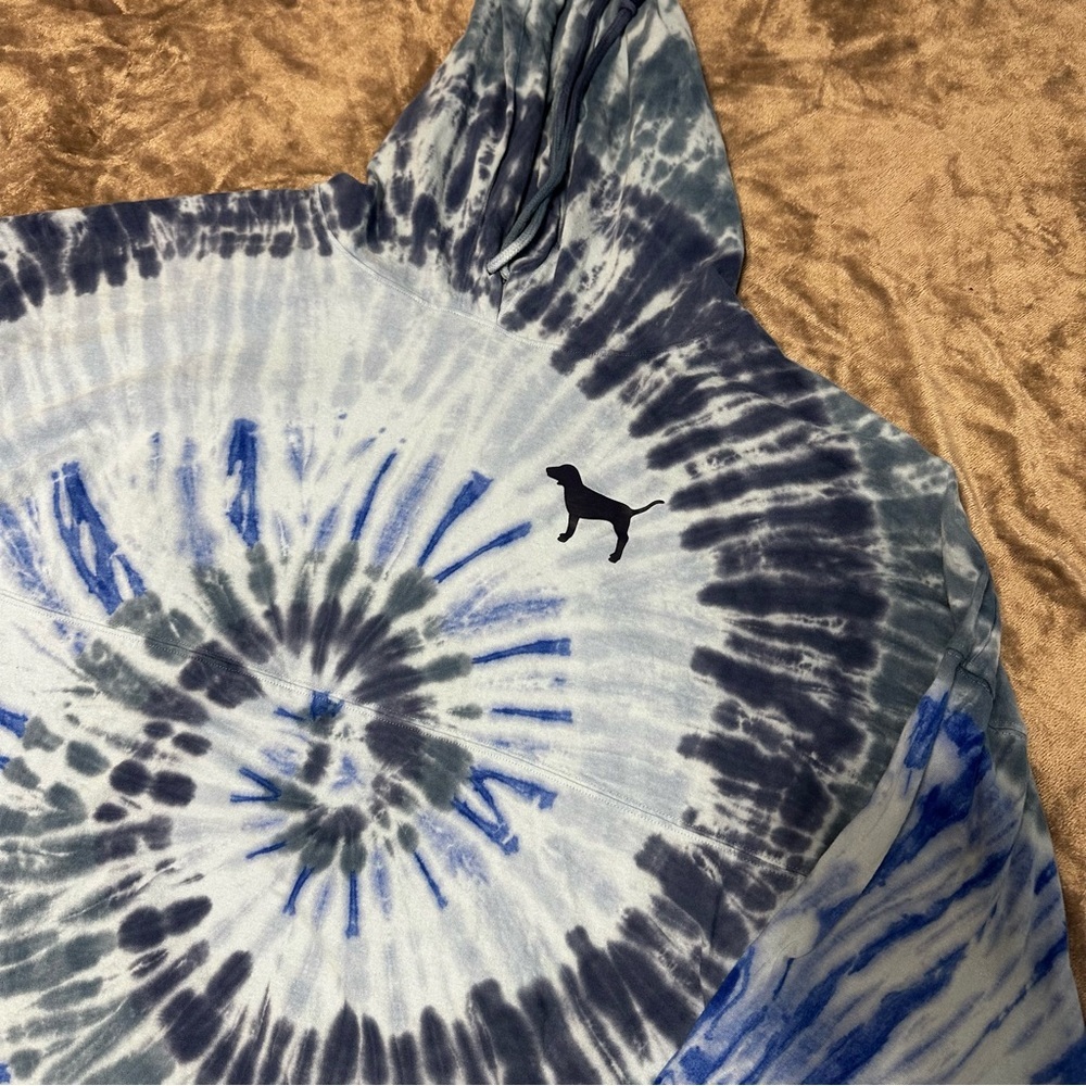 Victoria’s Secret PINK Tie-Dye Hoodie Blue Gray Long Sleeve Women’s Size M - Picture 2 of 9